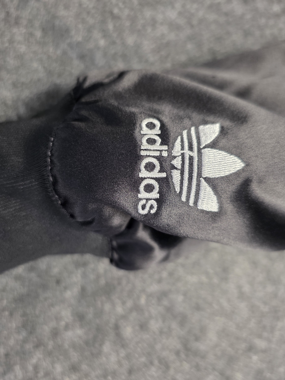 Adidas Men's Black Satin Bomber Jacket with White Trefoil Logo Size Medium - Picture 12 of 14